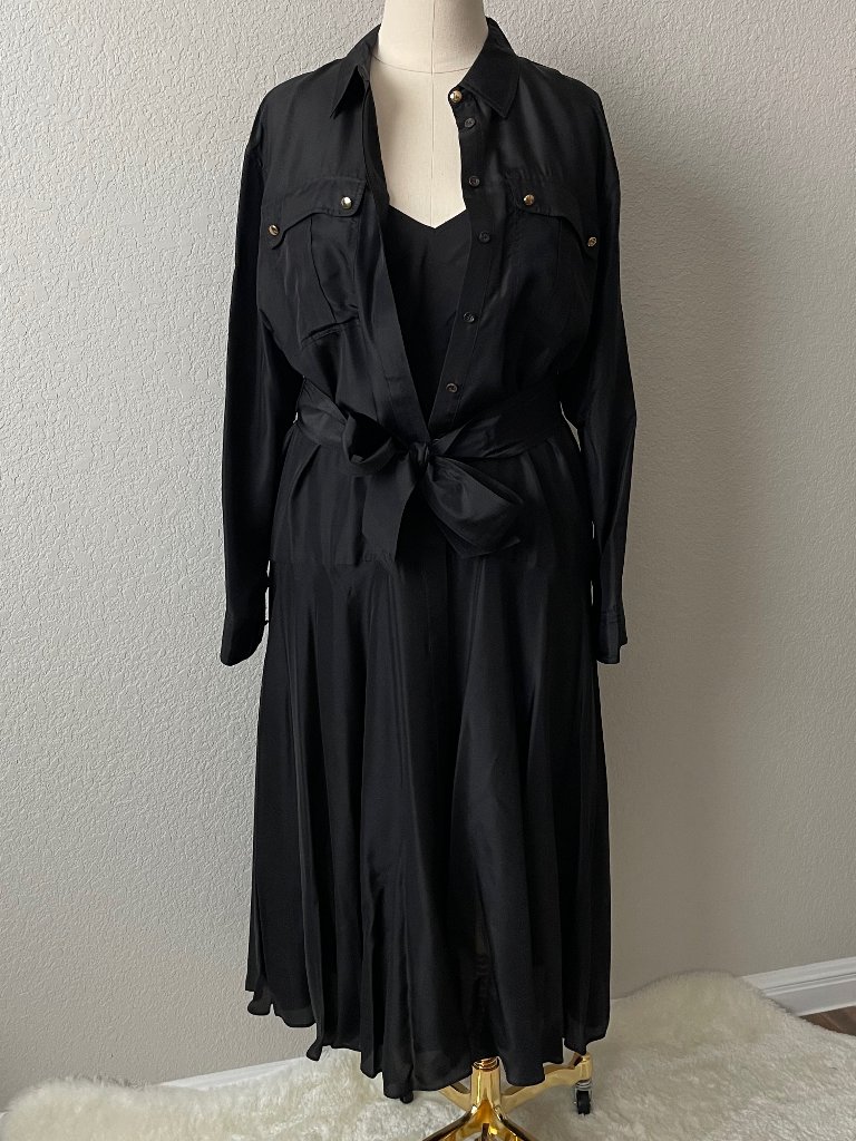 Veronica Beard Camille Dress In Black Satin Silk With Slip, Size 12